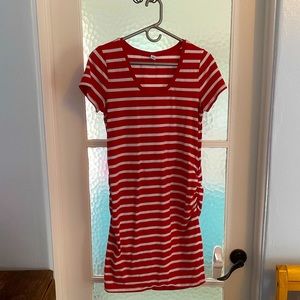 Red and White Striped Bodycon Maternity Dress